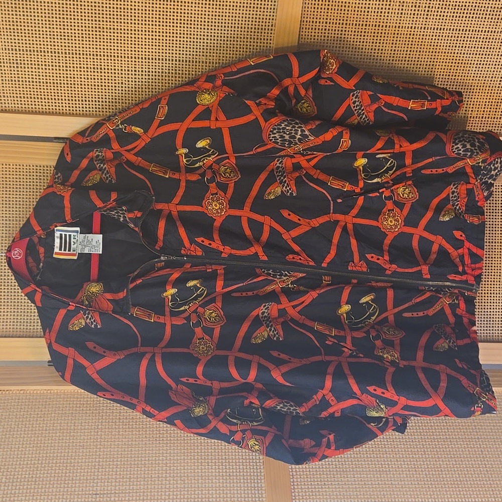 Unisex Black and Red Patterned Bomber Jacket Vintage Novelty 2x Pockets Zip Up